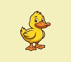 Fototapeta premium Cute yellow duck illustration standing on a plain light background design