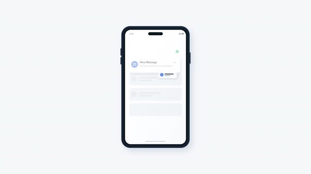 Modern 2D vector animation of a smartphone receiving a digital notification through a data signal, representing mobile communication, app notifications, digital lifestyle, and connected technology.
