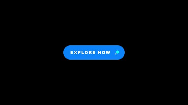 Blue Explore Now Badge Animation, White Text with Icon, Motion Graphics Element for Discovery and Action Concept, Isolated on Dark Background