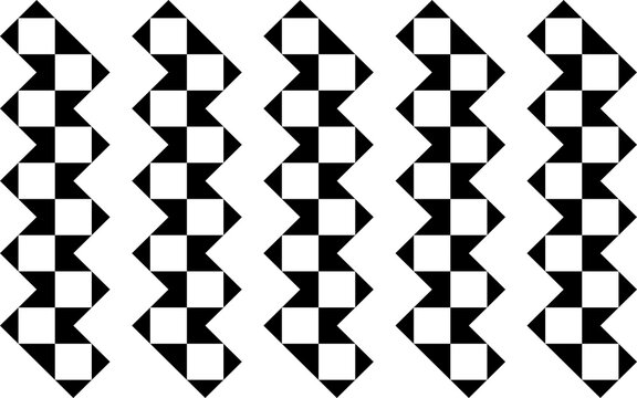 Black Geometric Chevron Checkerboard Pattern with Repeating Abstract Shapes