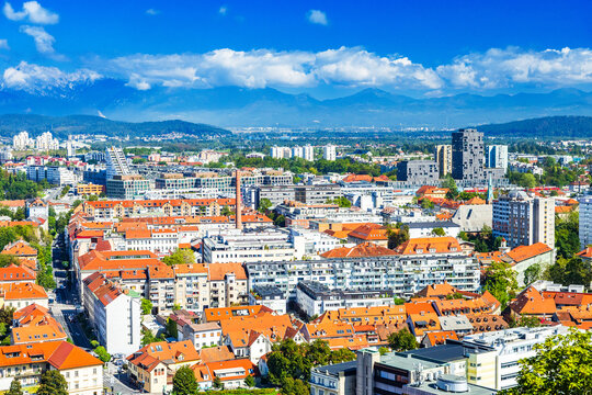 Modern skyline, down town of city of Ljubljana, capital of Slovenia