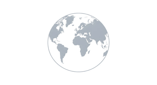 Stylized gray globe icon showing the world map isolated on transparent background