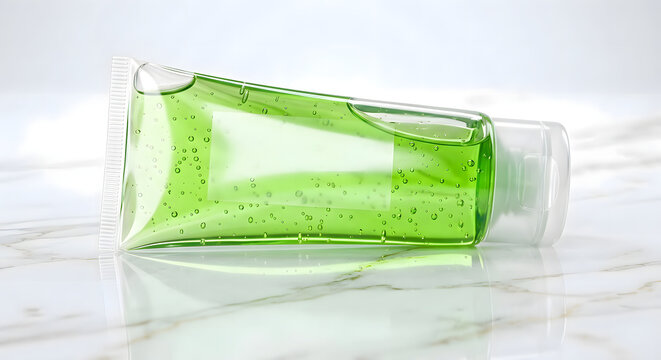 Blank clear cellulose squeeze tube mockup with green botanical gel - V1