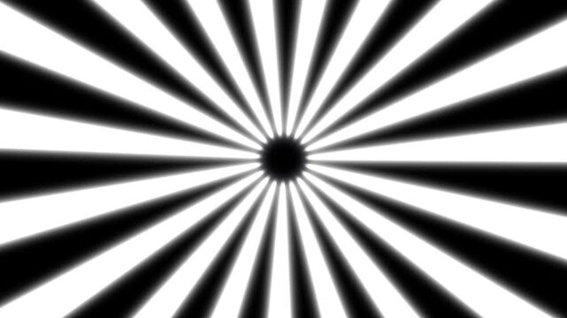 Abstract cyan sunburst rotating rays animation, glowing turquoise zoom light beam pulse effect, black background motion graphic overlay for retro pop art video.