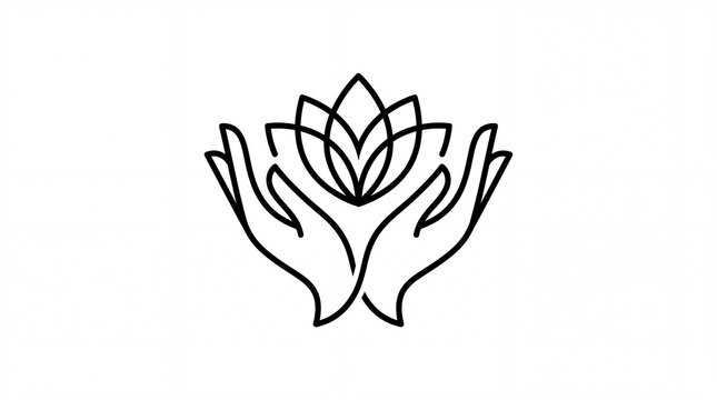 Minimalist Hands Holding Lotus Flower Vector Icon.