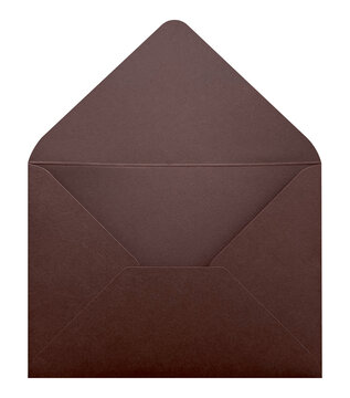 Open envelope isolated on white background. High quality photo of brown envelope. Trendy design element for invitations and collages