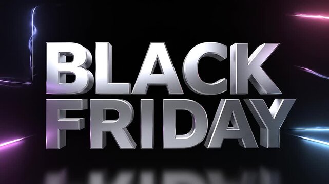 Chrome Black Friday 3D Text with Neon Glow Motion Graphic