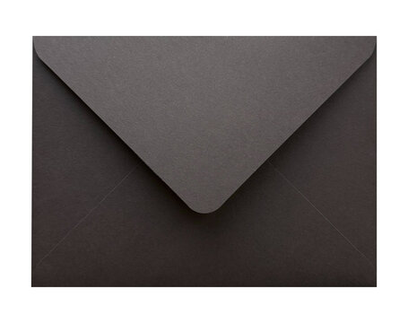 Closed black envelope. High quality photo of envelope isolated on white background. Trendy design element for invitations and collages