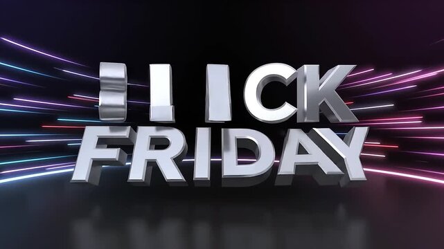 Metallic Silver Black Friday Text in Neon Tunnel Motion Graphic