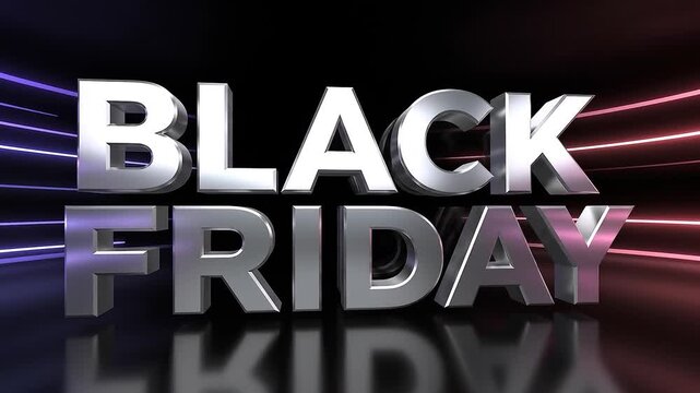Silver Chrome Black Friday Text with Swirling Neon Light Trails