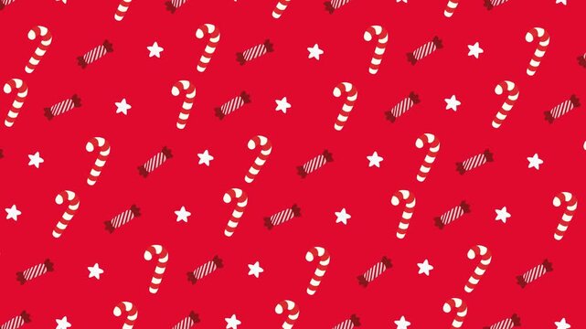 Seamless Christmas pattern with candy canes and stars on red background