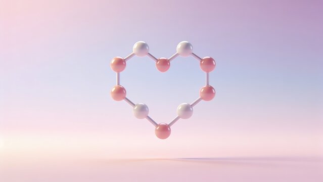 Molecule shaped like a heart in a soft colored background