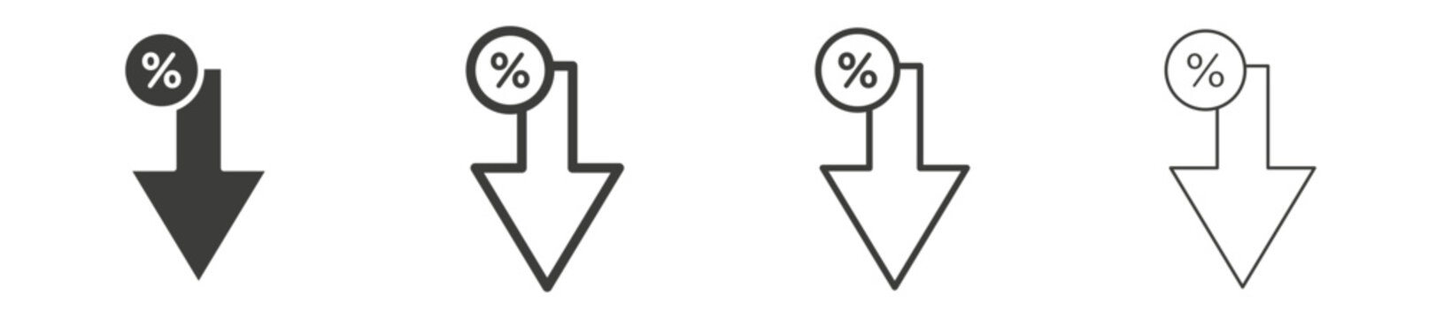 Percent down icon flat outline in black