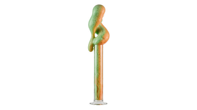 Elephant toothpaste chemical reaction in glass cylinder, green and orange foam eruption, science experiment for education and laboratory research isolated PNG with Transparent Background