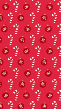 Seamless vertical loop of red Christmas ornament and candy cane pattern