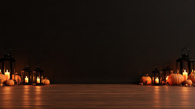 Halloween-themed interior wall background with open floor space for text, moody seasonal design concept, with copy space