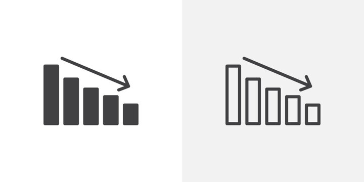 Arrow trend-down icon flat outline in black
