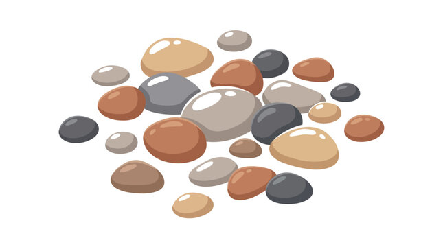 Smooth colorful vector pebbles arranged randomly showcasing various earth tones and glossy polished highlights