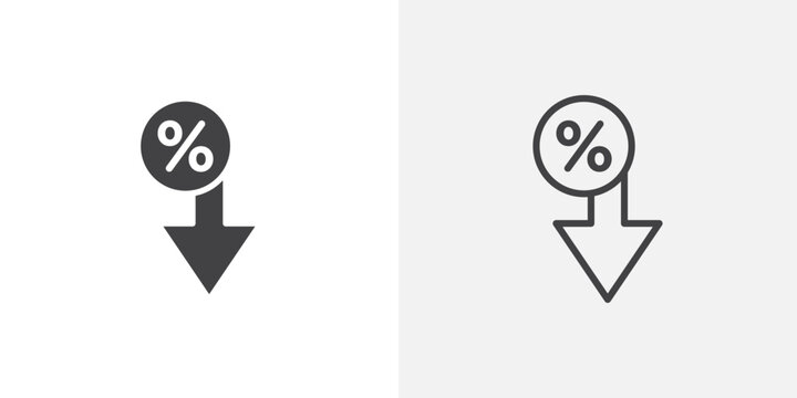 Percent down icon flat outline in black