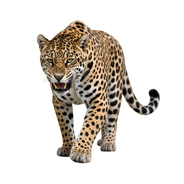 Leopard Standing Isolated on White Background