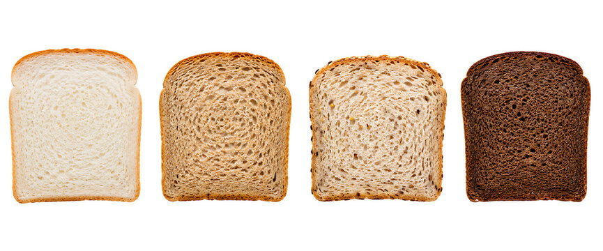 Bread slices collection white wheat rye isolated on white background