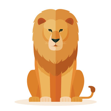Flat 2D Lion vector illustration, icon graphic on white background