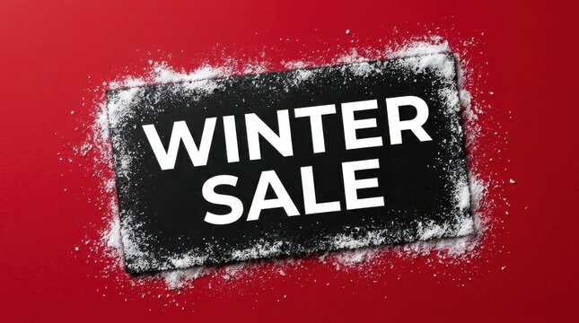 Winter sale text overlay on snowy black stone background.