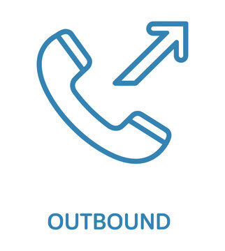 Outbound Call Icon: A clean blue line icon representing an outbound phone call, featuring a handset and an upward-pointing arrow, symbolizing outgoing communication.