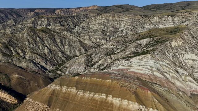 Aerial view of colorful mountains in Kaspi, Georgia