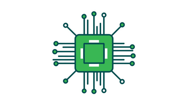 Green microprocessor chip icon with pins