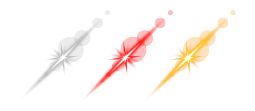Dynamic diagonal lens flare trails with circular bokeh particles in white red and orange tones for fast motion graphics and space adventure themes.