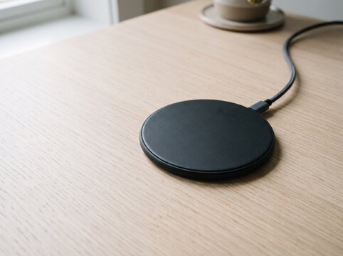 Plain wireless charging pad on an empty desk