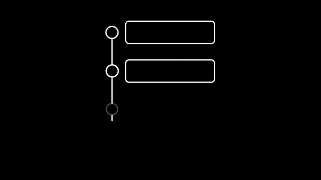 Animation of a vertical checkmark step progress bar overlay on a black background. Futuristic dashboard UI element, task completion list and survey menu concept.