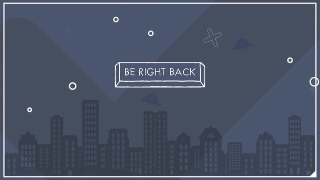 Dark city stream loop background with hand drawn be right back button. Ideal for night intermissions, away messages, and gaming breaks.