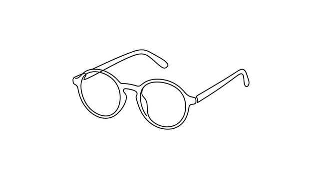 Single line art drawing of round eyeglasses on white background