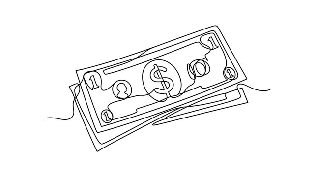 Single line art drawing of a dollar bill