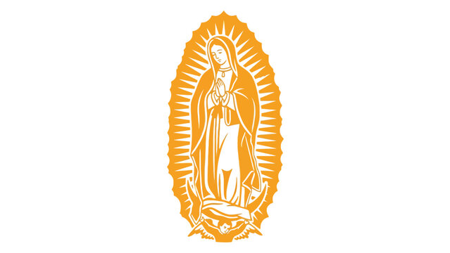 Virgin Mary icon depicting our lady of Guadalupe featuring bright yellow orange vector illustration