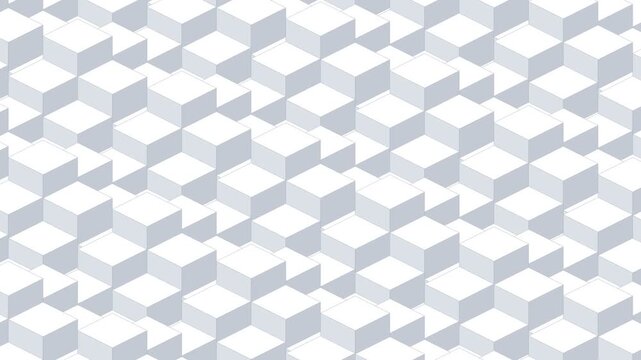 White isometric rolling cube wall, a wall of cubes rolling in slow crossing swells, seamless looping geometric background