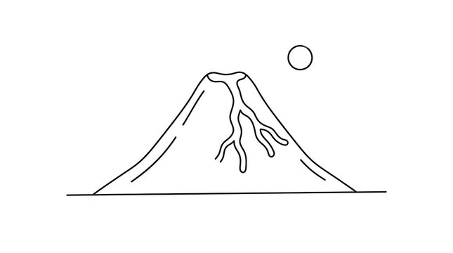 Simple line drawing of a volcano erupting with lava flow