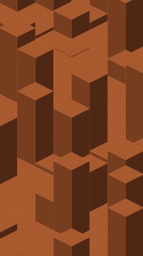 Rust orange isometric cube pillars, columns of cubes rising and sinking, seamless looping geometric background, vertical 9:16