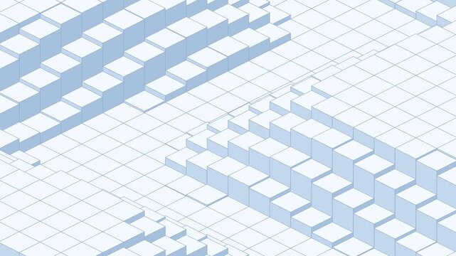 Pale blue isometric cube corridor, a corridor opening through raised cube walls, seamless looping geometric background