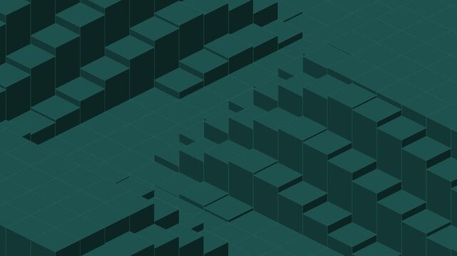 Dark teal isometric cube corridor, a corridor opening through raised cube walls, seamless looping geometric background