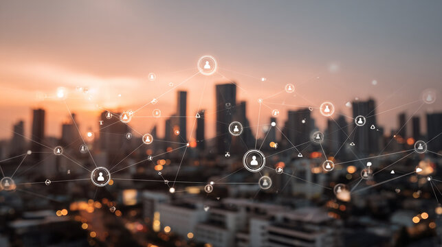 Smart digital Innovation city with connection network reciprocity over the city of future smart wireless digital city and social media networking systems that connects people with in city