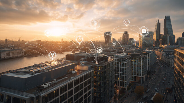 Smart digital Innovation city with connection network reciprocity over the city of future smart wireless digital city and social media networking systems that connects people with in city