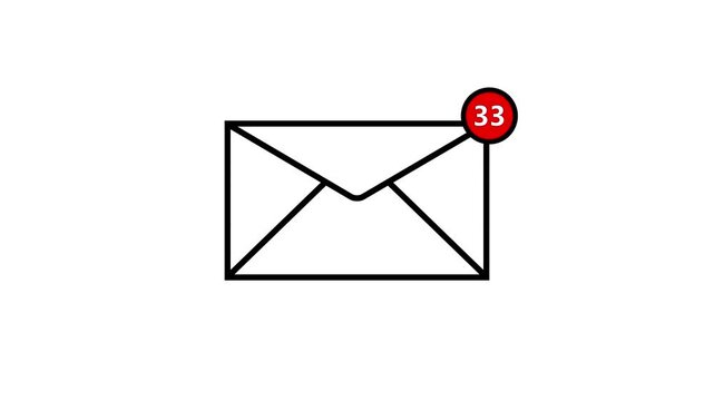 Black mail envelope line icon with red unread notification badge 8 number count representing email message inbox communication contact letter isolated bright white background vector.with 4 k video