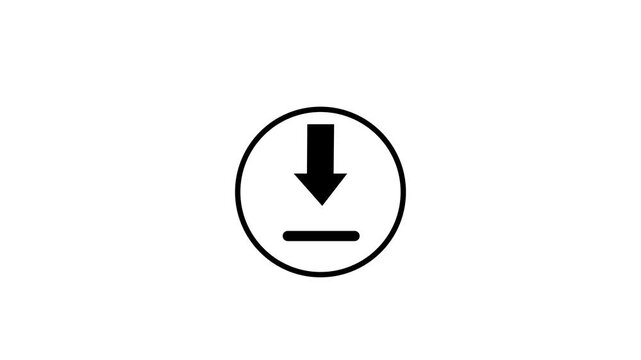 Black download arrow inside circle icon vector illustration representing file installation web data transfer interface U I element isolated on clean bright white background.a 4 k video.