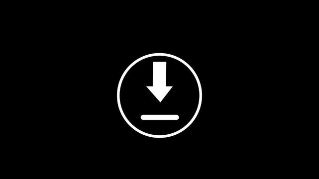 White download arrow inside circle icon vector illustration representing file installation web data transfer interface U I element isolated on clean dark black background.with a 4 k video.