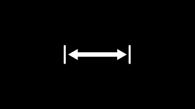 White double headed horizontal arrow dimension line symbol representing distance measurement width length space size indicator U I icon isolated clean dark black background vector.a 4 k video.