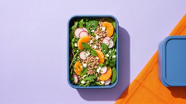 Spring salad packed in a reusable lunch container