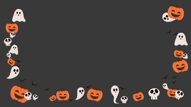 Halloween creepy scary background glowing pumpkins cobwebs haunted house celebration spooky loop text design Text motion area graphic Pumpkin template Frame promo Border banner Sale For advertising